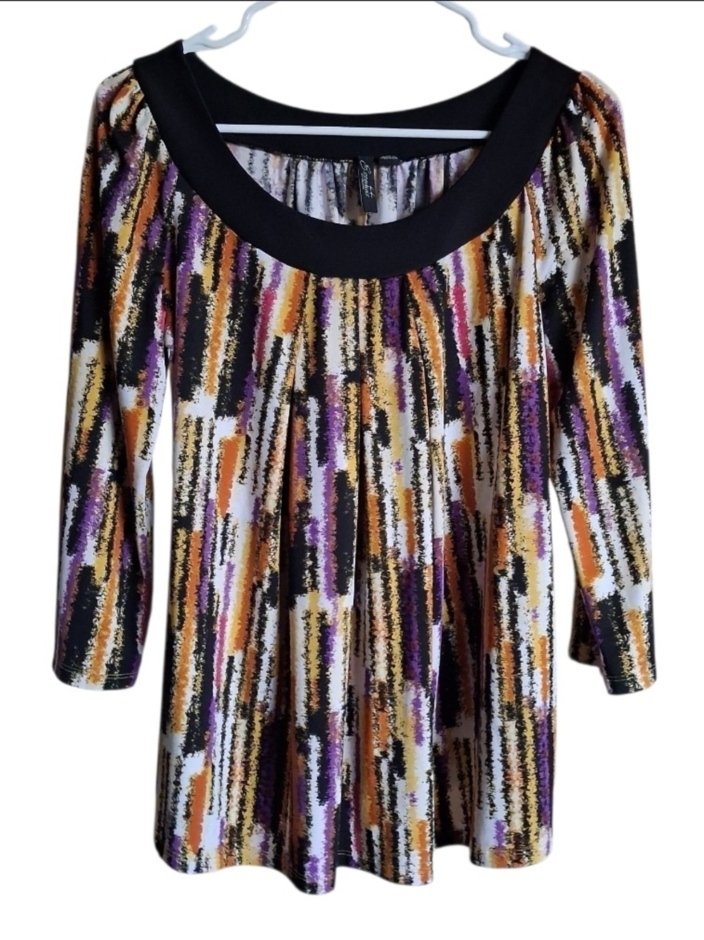 Essentials by Milano multicoloured tunic top with 3/4 sleeves and scoop neck